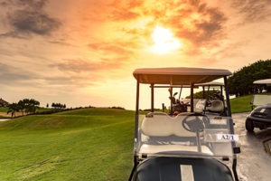 Golfcart, Sonne, Golfplatz